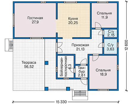 Планировка первого этажа :: Проект каркасного дома 90-25