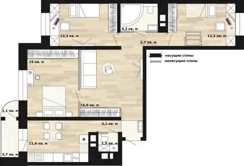 Перепланировка 3 комнатной квартиры 60м2. Перепланировка трёшки в типовой панельке: 7 схем (бесплатно)