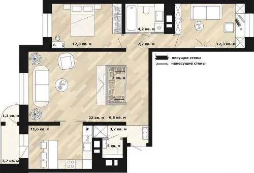 Перепланировка 3 комнатной квартиры 60м2. Перепланировка трёшки в типовой панельке: 7 схем (бесплатно)