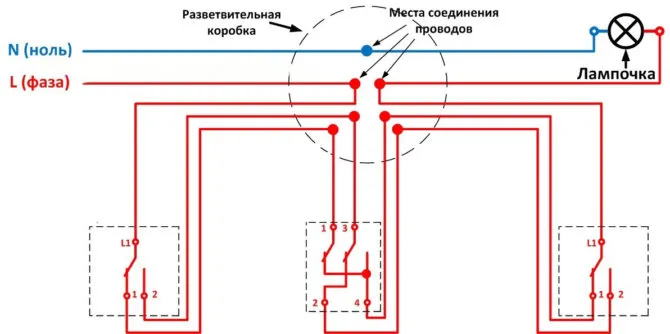 Монтажная схема управления лампой