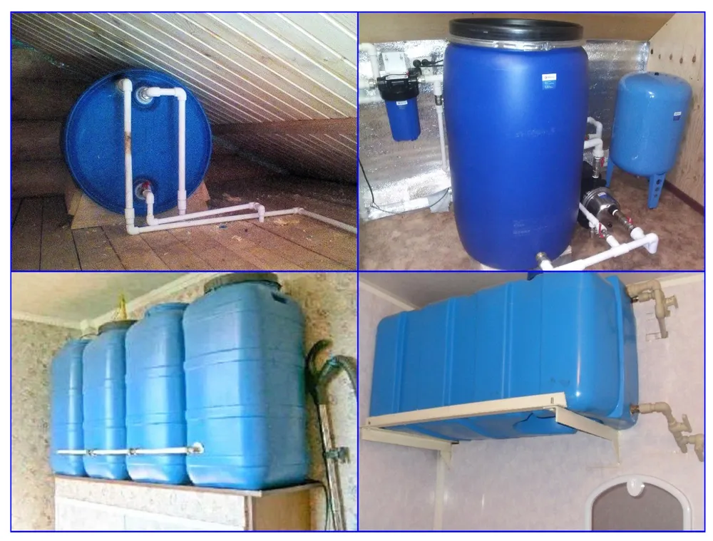 Варианты размещения накопительных емкостей для водоснабжения на чердаках и в помещениях.