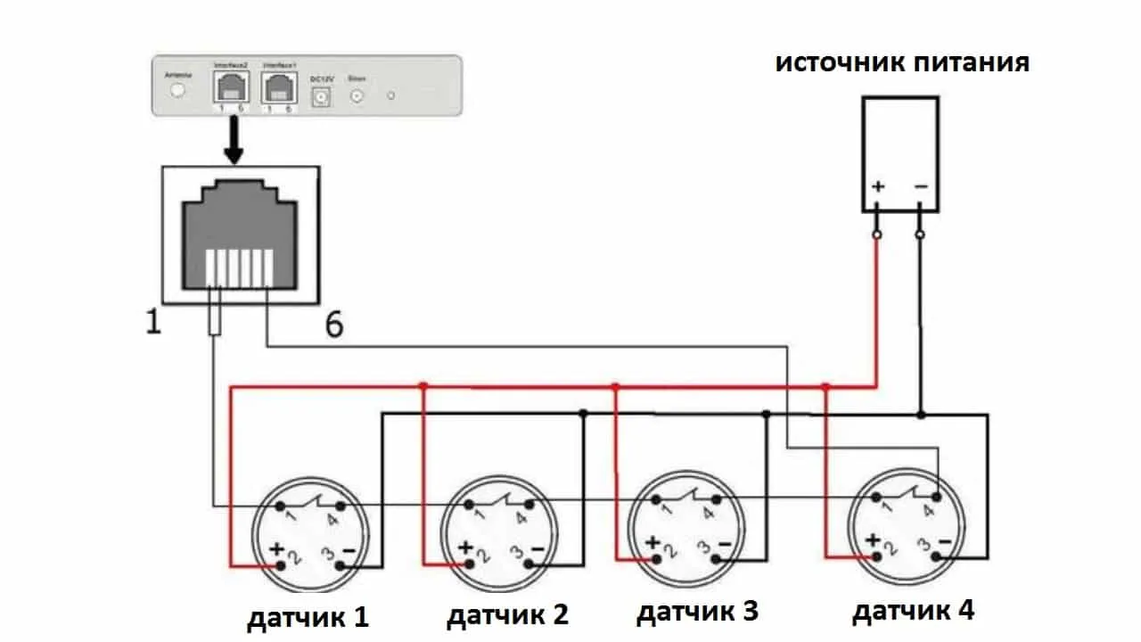 Схема подключения пожарного извещателя