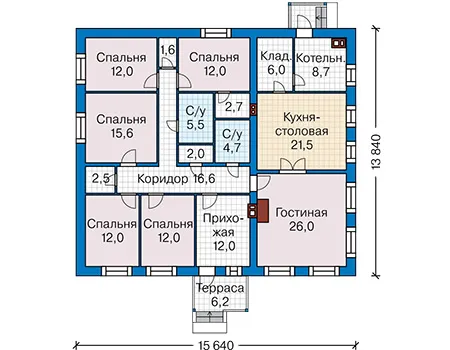 Планировка первого этажа :: Проект дома из газобетона 68-62