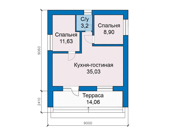 Планировка первого этажа :: Проект дома из газобетона 81-74