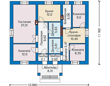 Планировка первого этажа :: Проект дома из газобетона 64-67