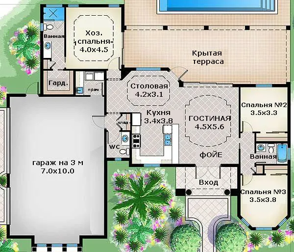 План одноэтажного дома П-образной формы ...