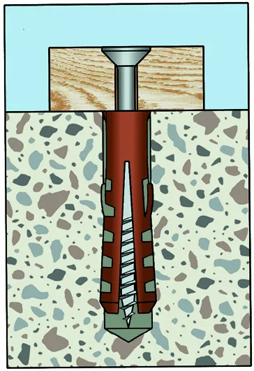 Нейлоновый дюбель с металлическим шурупом для газобетона