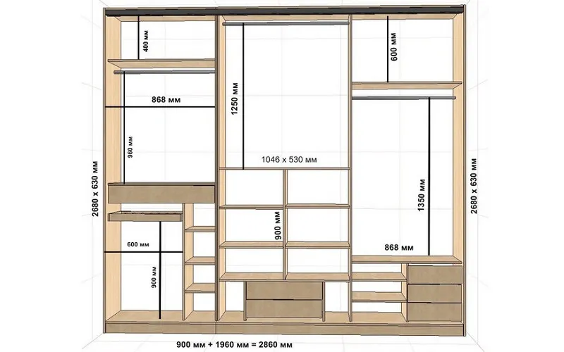 шкафы купе фото дизайн внутри с размерами
