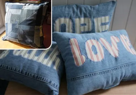 подушки, сшитые из джинсов