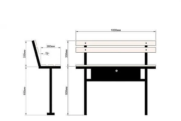 Типовые размеры скамейки с ящиком