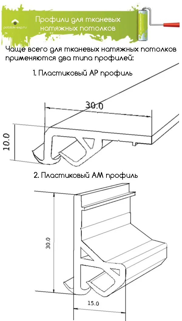 Распространенные профили для монтажа тканевых натяжных потолков