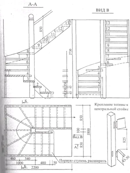 Лестничная поворотная установка в частном доме