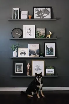 Minimalist, adventure themed shelf gallery wall | saltyspaces.com Living Room Shelves, Spare Bedroom, Bedroom Designs, Master Bedroom, Picture Shelves, Photo Shelf