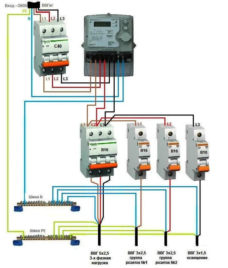 Схема щита 380 В