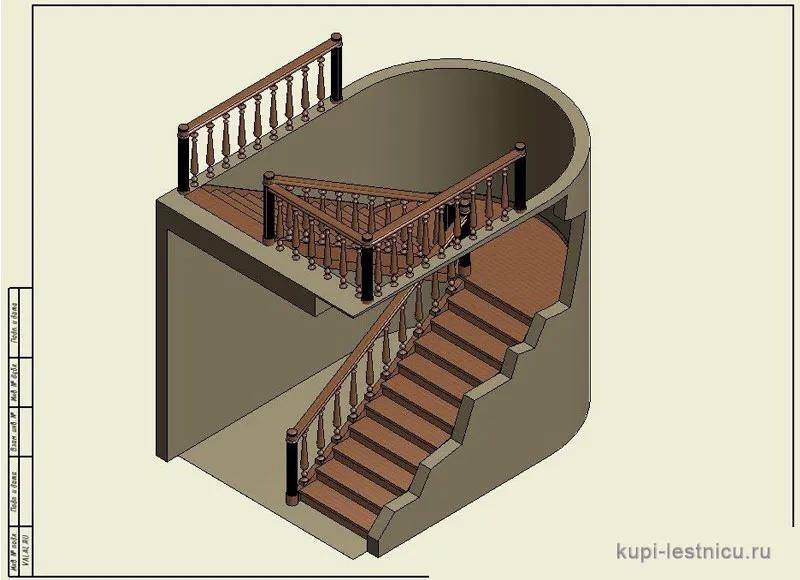 № 6 чертёж—проект двух маршевая лестница поворот 180 с площадкой 