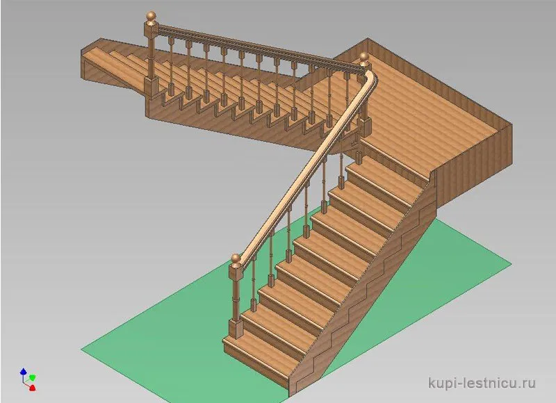 № 24 чертёж—проект двух маршевая лестница поворот 180 с площадкой 