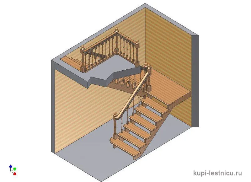 № 16 чертёж—проект двух маршевая лестница поворот 180 с площадкой 