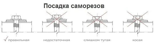 Саморез должен располагаться правильно