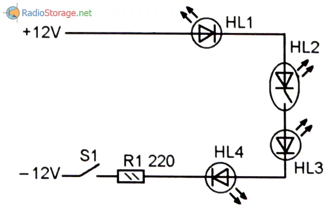 Схема сигнального устройства на светодиодах для легкового автомобиля
