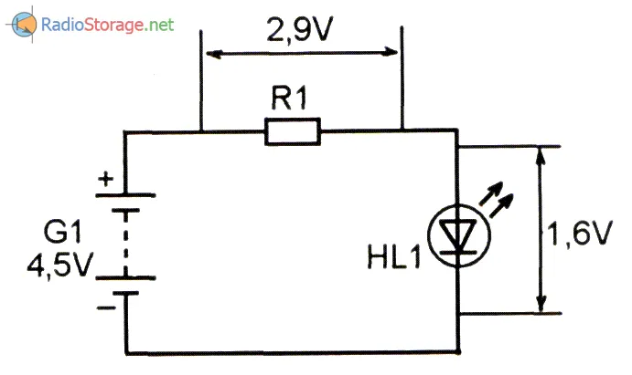 Схема подключения светодиода через гасящий резистор