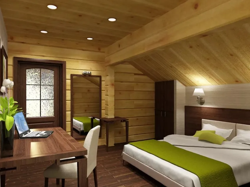 Освещение спальни в деревянном доме