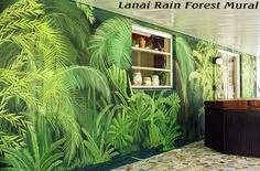 Acrylic Rain Forest Mural on Concrete in Lanai 35' x 8 ' Garden Deco, Garden Room, Wall Murials, Tropical Art, Tropical Forest