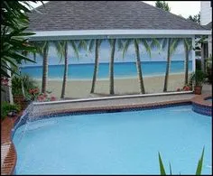 I can see painting this fence mural on my privacy fence Backyard Pool, Outdoor Pool, Beach Wall Murals, Door Murals
