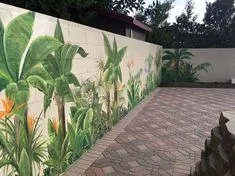 Fence Painting Ideas: 25+ Catchy Inspirations That You Can Try Painted Window Frames, Wall Murals Painted, Mural Wall Art, Wall Painting, Fence Painting, Outdoor Wall Paint, Outdoor Walls, Tropical Home Decor, Tropical Houses