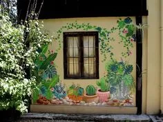 Outside Wall Art, Outdoor Wall Art, Outdoor Paint, Garden Art Diy, House Painting
