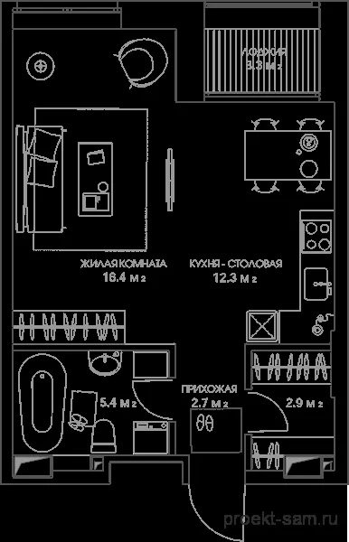 планировка однокомнатной квартиры студии