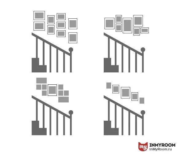 Фотография: в стиле , Советы, Инфографика, как развесить картины в гостиной, как развесить картины в столовой, композиция из прямоугольных картин, композиция из постеров – фото на INMYROOM