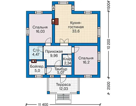 Планировка первого этажа :: Проект дома из газобетона 60-67