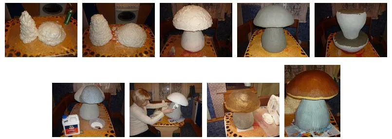 Изготовление садовой фигуры гриб