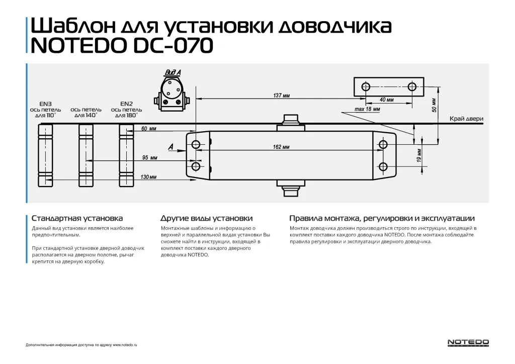 Шаблон для установки доводчика