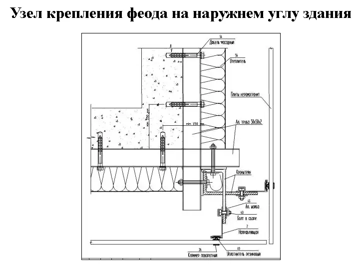 Узел крепления феода на наружном углу здания