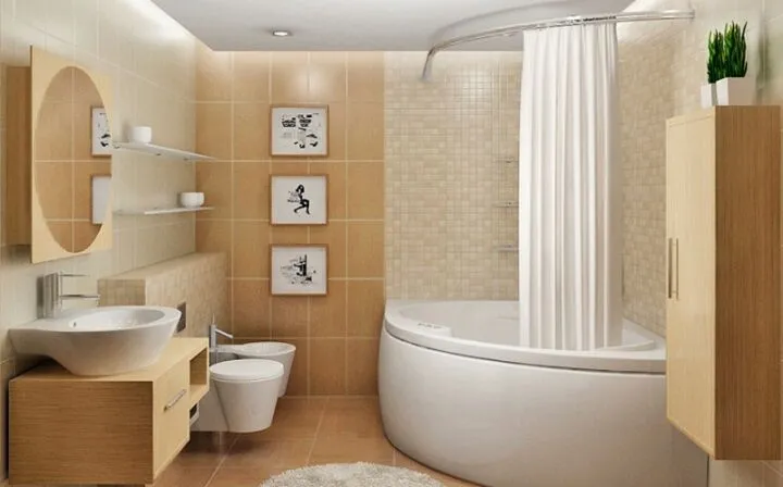 Пример интерьера ванной комнаты с полной комплектацией оборудования
