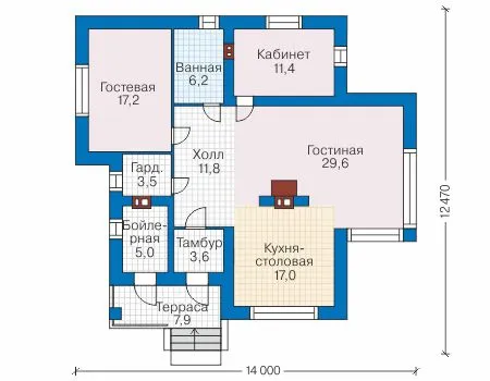 Планировка первого этажа :: Проект дома из газобетона 59-10