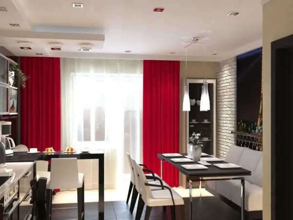 Дизайн длинных штор на кухню - оформление красивых занавесок в пол