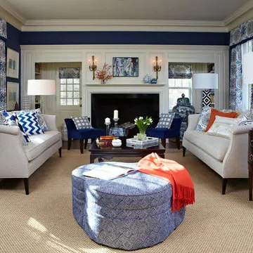 Navy and Patterns: Living Room