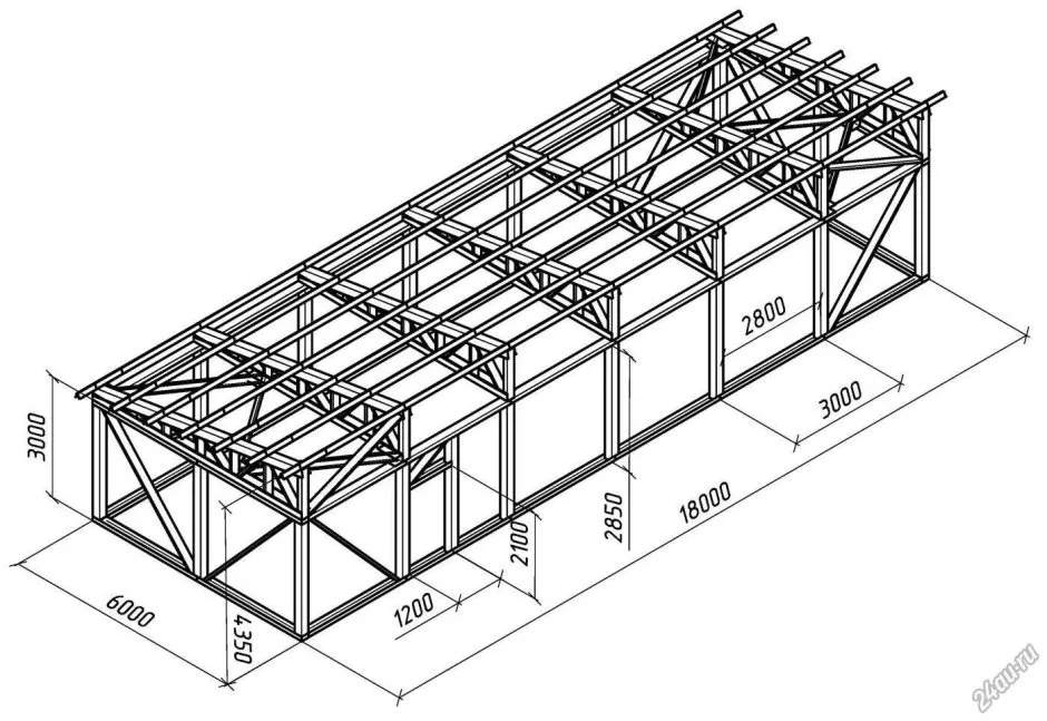 Каркас гаража из профильной трубы чертеж 6х8