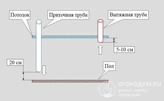 Схема приточно-вытяжной системы вентиляции в курятнике