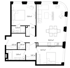 Апарт-отель «Vernissage», планировка 3-комнатной квартиры, 100.61 м²