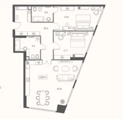 ЖК «Sky House», планировка 3-комнатной квартиры, 111.40 м²