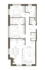 ЖК «Русские сезоны», планировка 3-комнатной квартиры, 127.04 м²