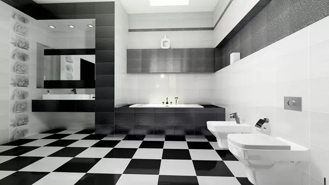 Шахматный пол из плитки в ванной