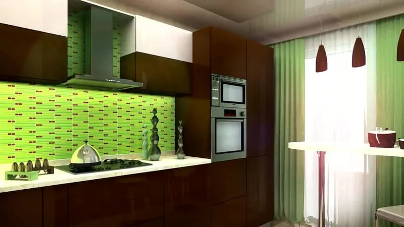 Зеленые обои на кухне