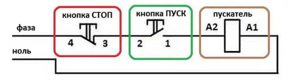 Схема включения магнитного пускателя с кнопками