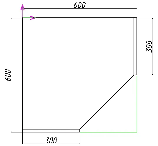 расчет фасада углового шкафа, чертеж 1