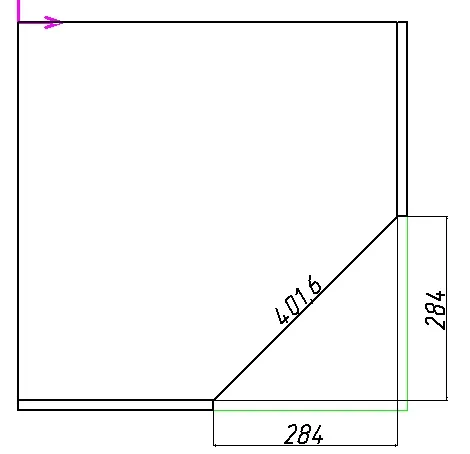 расчет фасада углового шкафа, чертеж 21