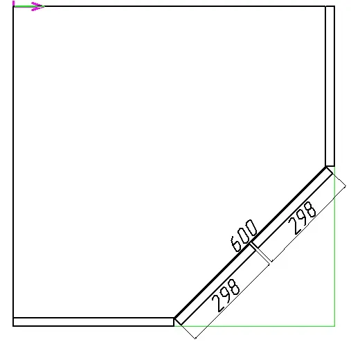 расчет фасада углового шкафа, чертеж 4